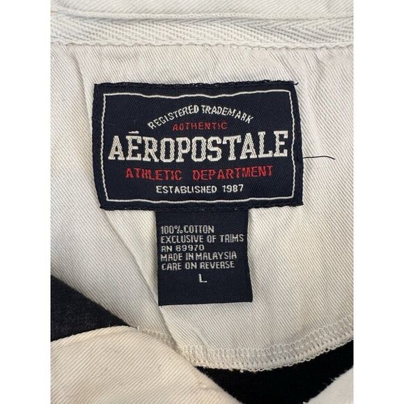 Men's Aeropostale Shirt Navy Yellow Polo Jersey L Y2K‎ Rugby Patch Retro Preppy - Picture 6 of 7